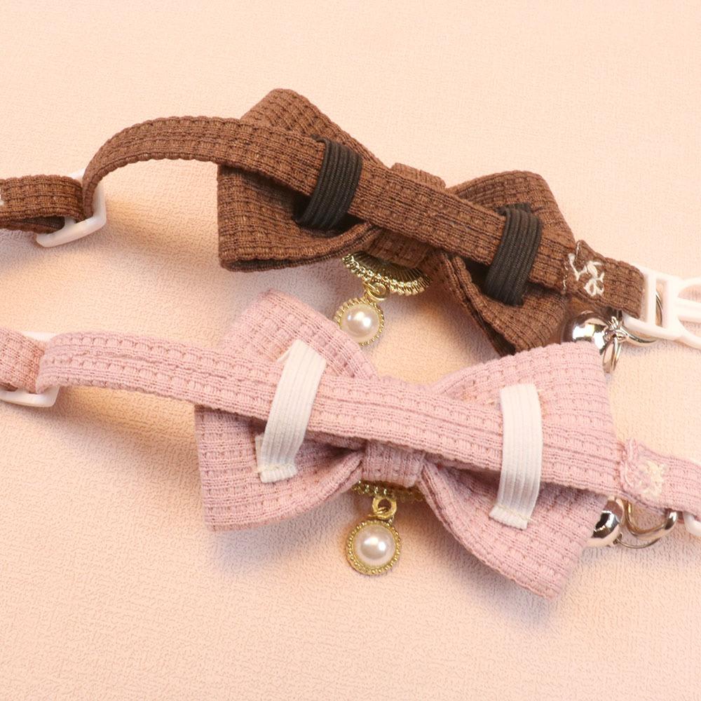 New Waffle Pet Collar Cute Bow Bell Cat Collar Retro Pearl Pendant Dog Collar Kitten Accessories