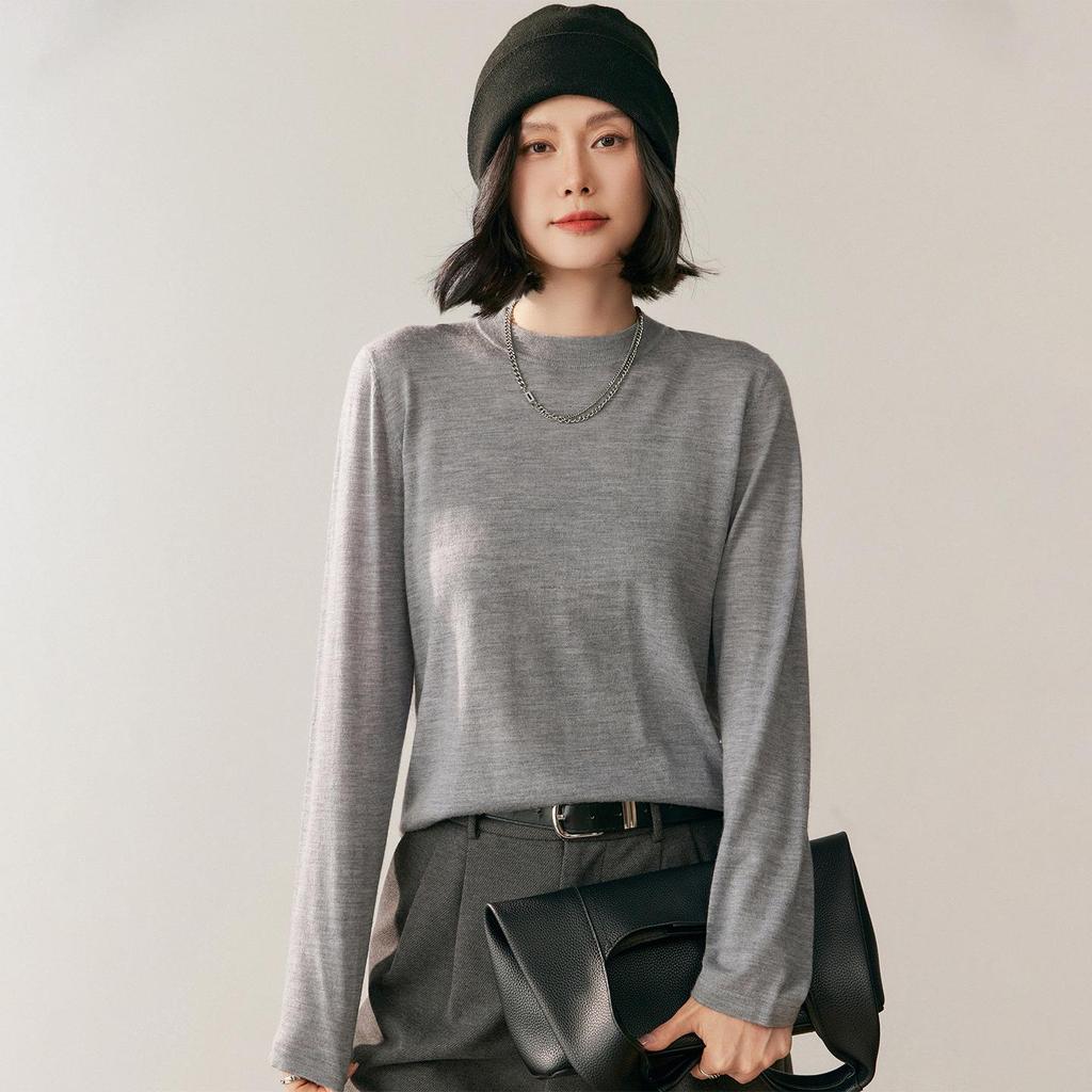 2026 Autumn/Winter Women's Gray Half-High Neck Wool Knit Sweater