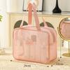 Portable Solid Color Mesh Cosmetic Bag Lightweight Space Saving Zipper Bags Large Capacity Travel Toiletry Storage Handbag
