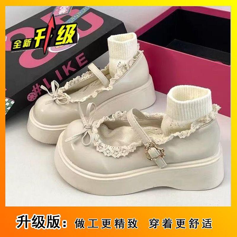 French round head JK platform lace small leather shoes women's skirt Mary Jane single shoes women's spring new