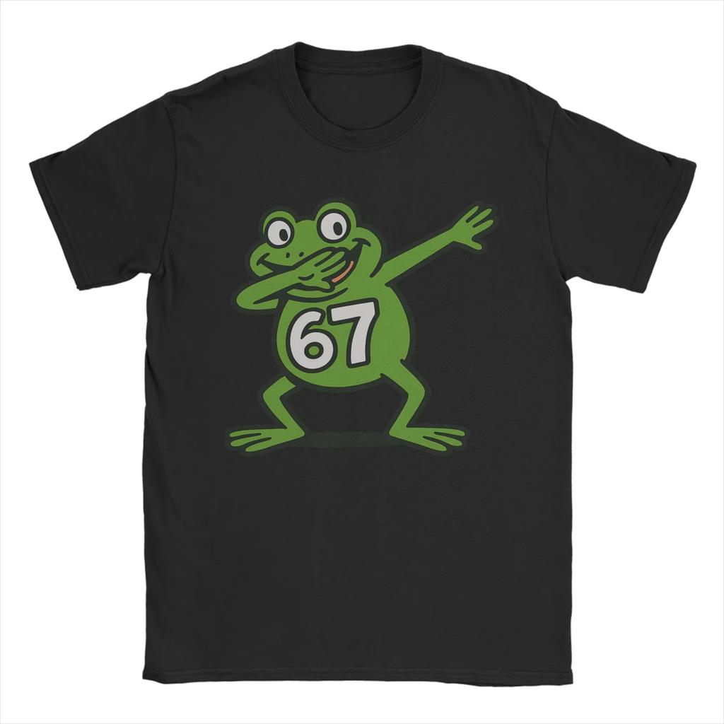 Men T-Shirts Dabbing Frog 67 Meme Vintage Pure Cotton Tees Short Sleeve T Shirts Crew Neck Clothes Summer