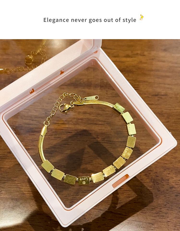 Women's Gold Small Square Beaded Titanium & Stainless Steel Bracelet