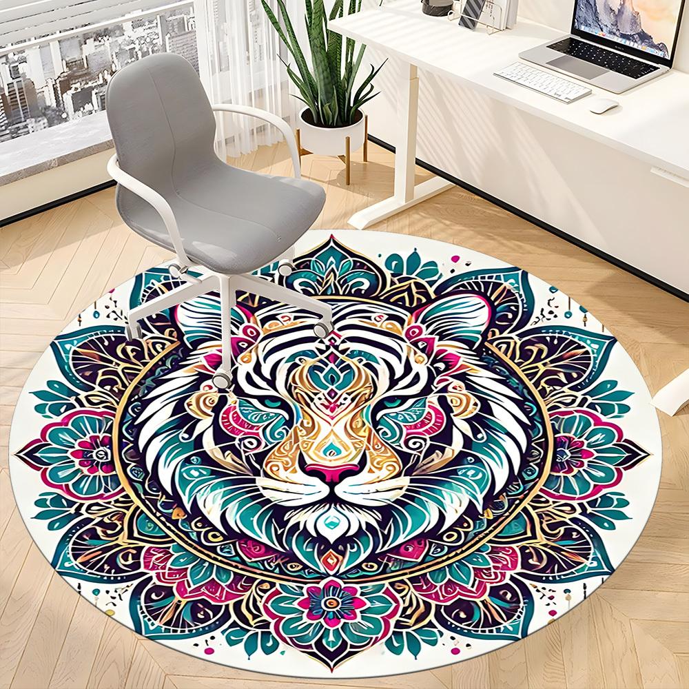1pc Tiger Mandala Art Carpet, Round Non Slip Durable Large Size Office Carpet, Suitable for Office