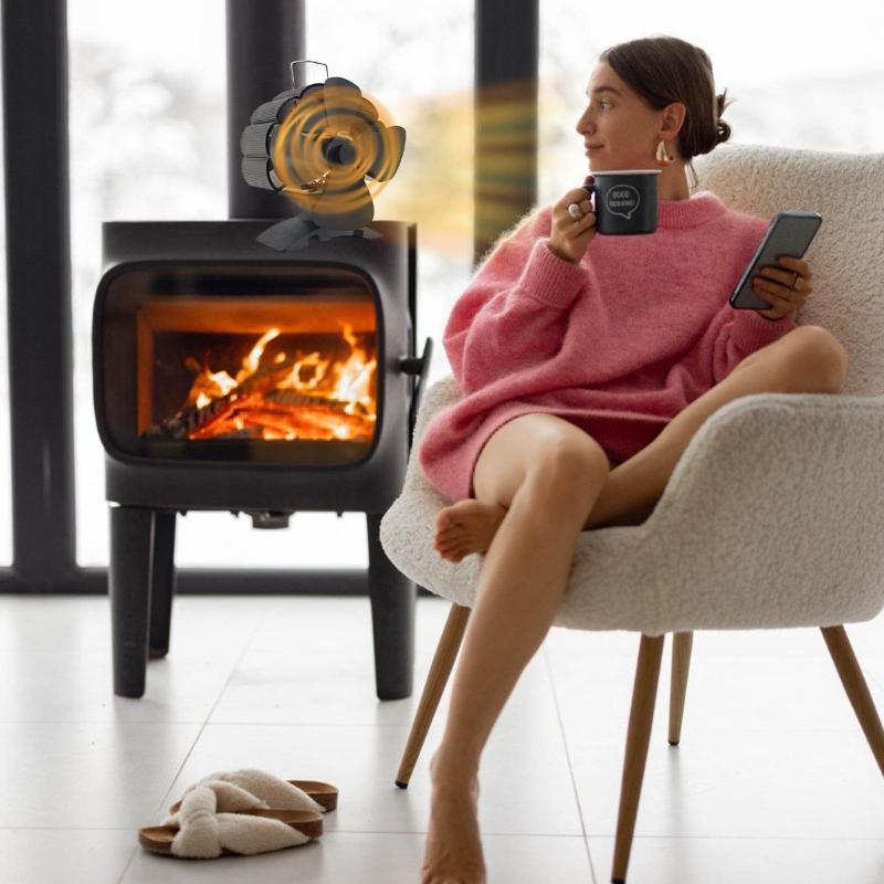 Aluminium 4 Blätter Wärmegetriebener Kaminofenventilator für Holzverbrennung Zirkulierend Warmer Kaminventilator Wärmegetriebener Ventilator