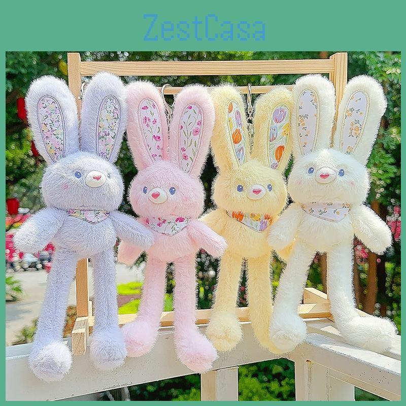 Rabbit Fluffy Plush Pendant Keychain With Flower Design For Accessories Backpack
