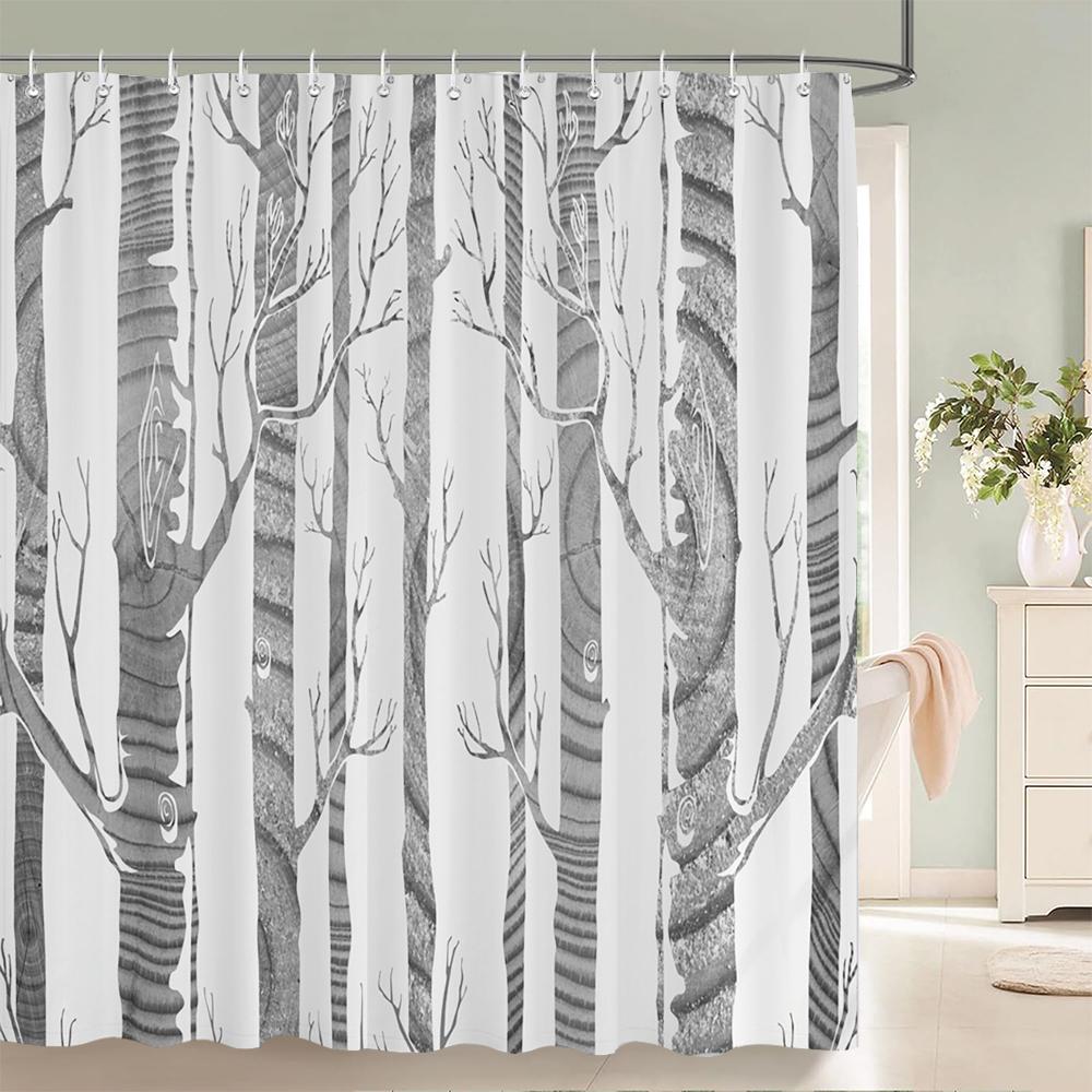 

Nordic Forest Tree printing Shower Curtain, Plant leaves pattern Waterproof Fabric Machine Washable for Bathroom Bathtub Decor W90xH180cm