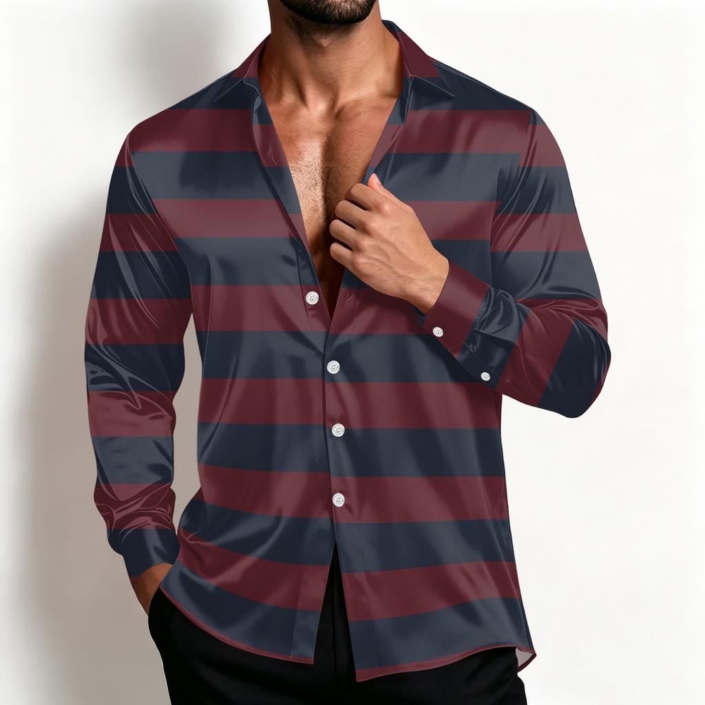 Veste chemise rayée décontractée pour homme Coupe ample Respirante Col rabattu pour le printemps et l'automne