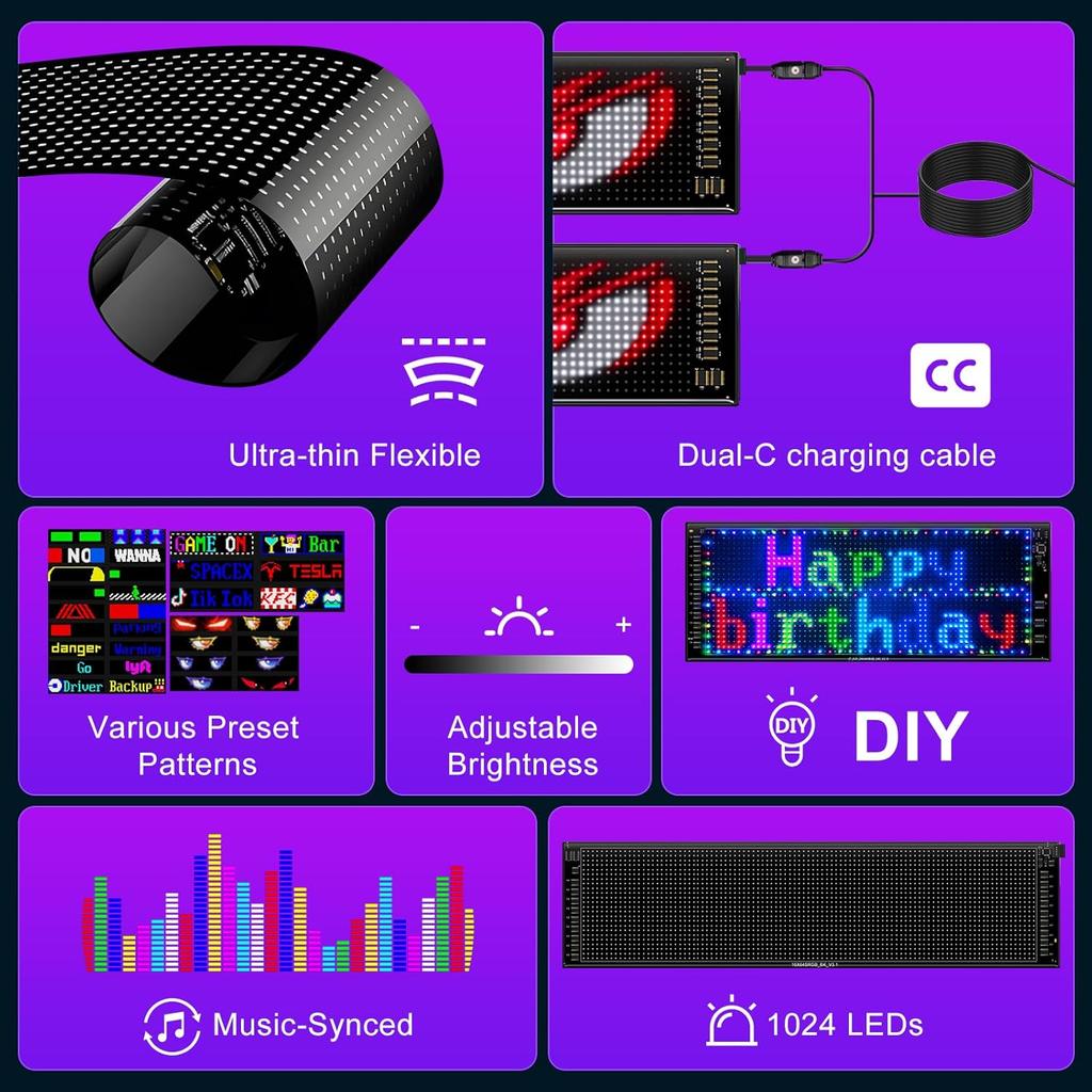 2 Pack LED Eyes For Car Windshield 14.56"X3.62", Programmable Animated Devil Eyes Light For Windshield, APP Control Izable LED Matrix Display For
