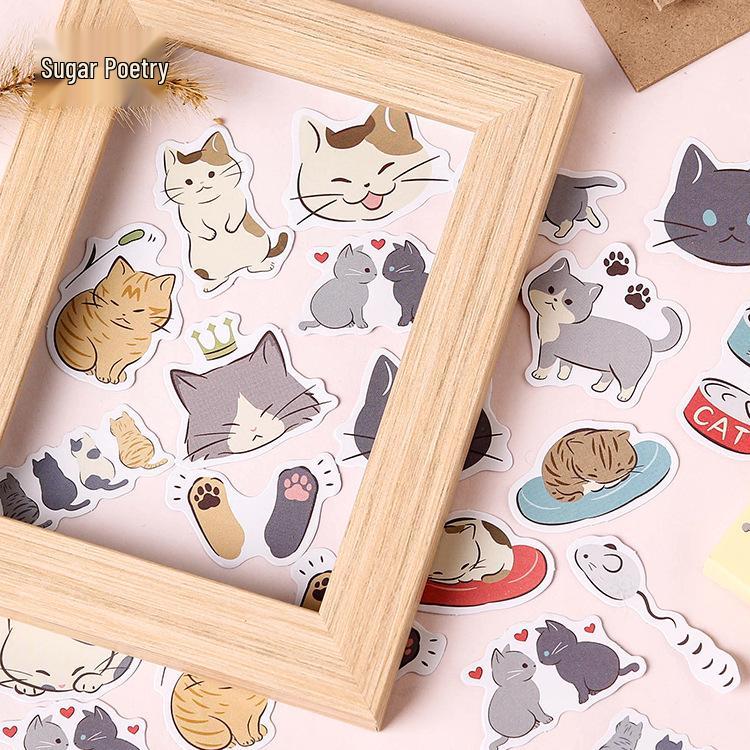 Sugar Poetry Cat Petting Diary Stickers - Self-Adhesive Decorative Set of 45 Pieces