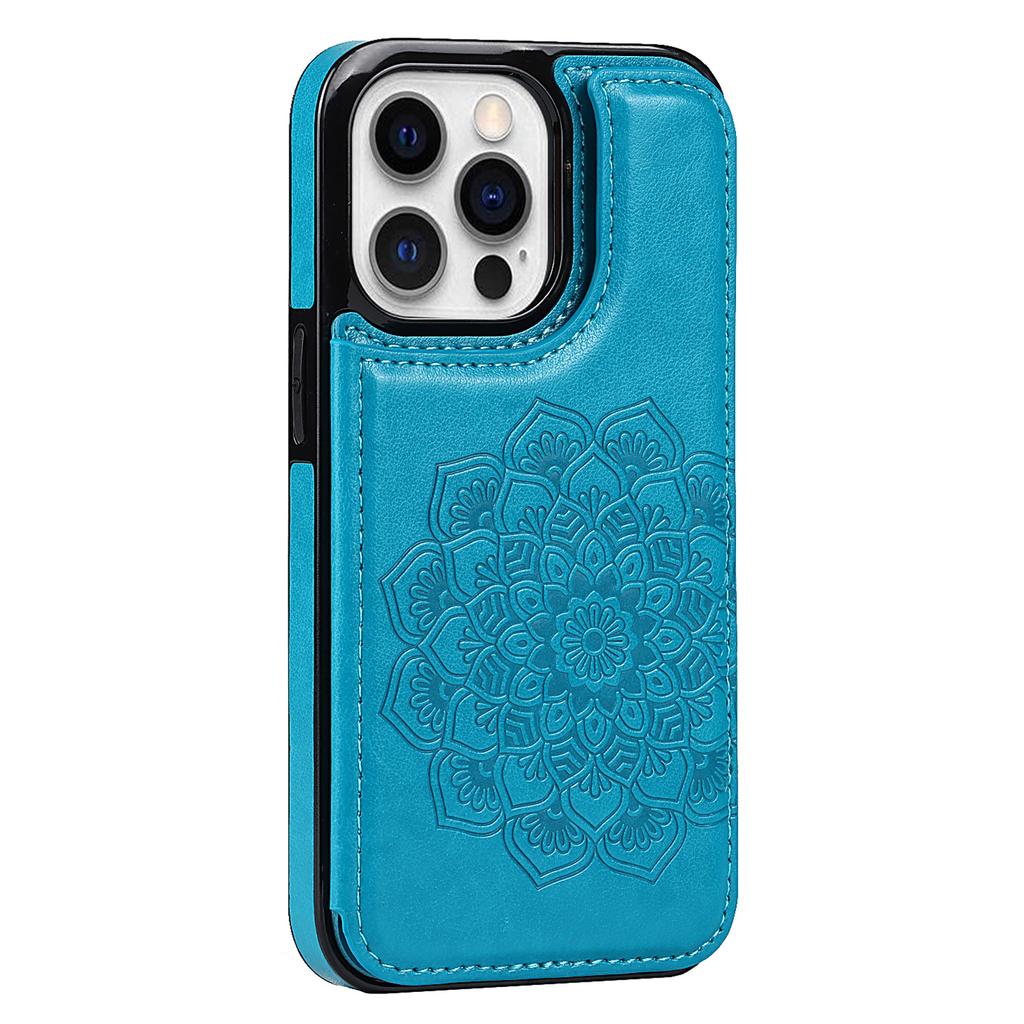 For iPhone 14 Pro Cell Phone Case Mandala Imprinted Drop Proof PU Leather+TPU Cover
