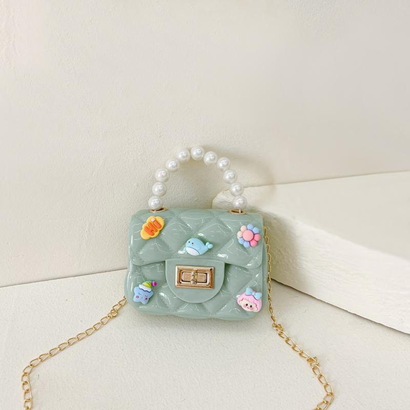 Baby Girl's Bag Bead Handle Shoulder Bag Children's Crossbody Bag Kids Bag With Self-Adhesive Patch