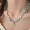 Textured 3mm Natural Stone Turquoise Freshwater Pearl Bamboo Joint Beaded Necklace for Women Titanium Steel Beads Choker
