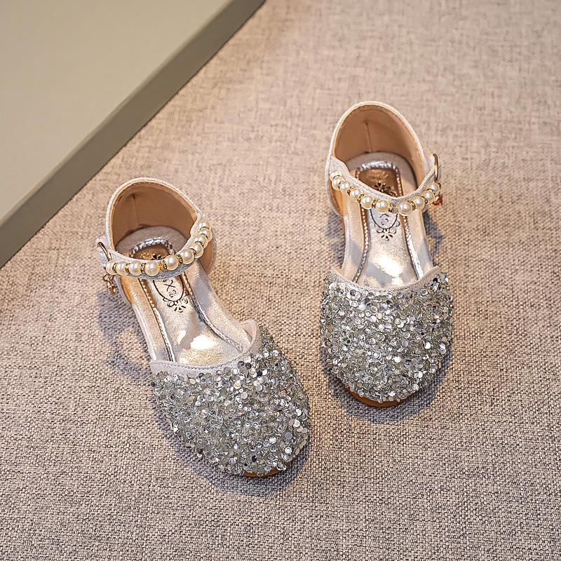Girls' Rhinestone Pearl Princess Sandals - Soft-Soled Turban Style for 2025 Summer, Ideal for Stage Performances