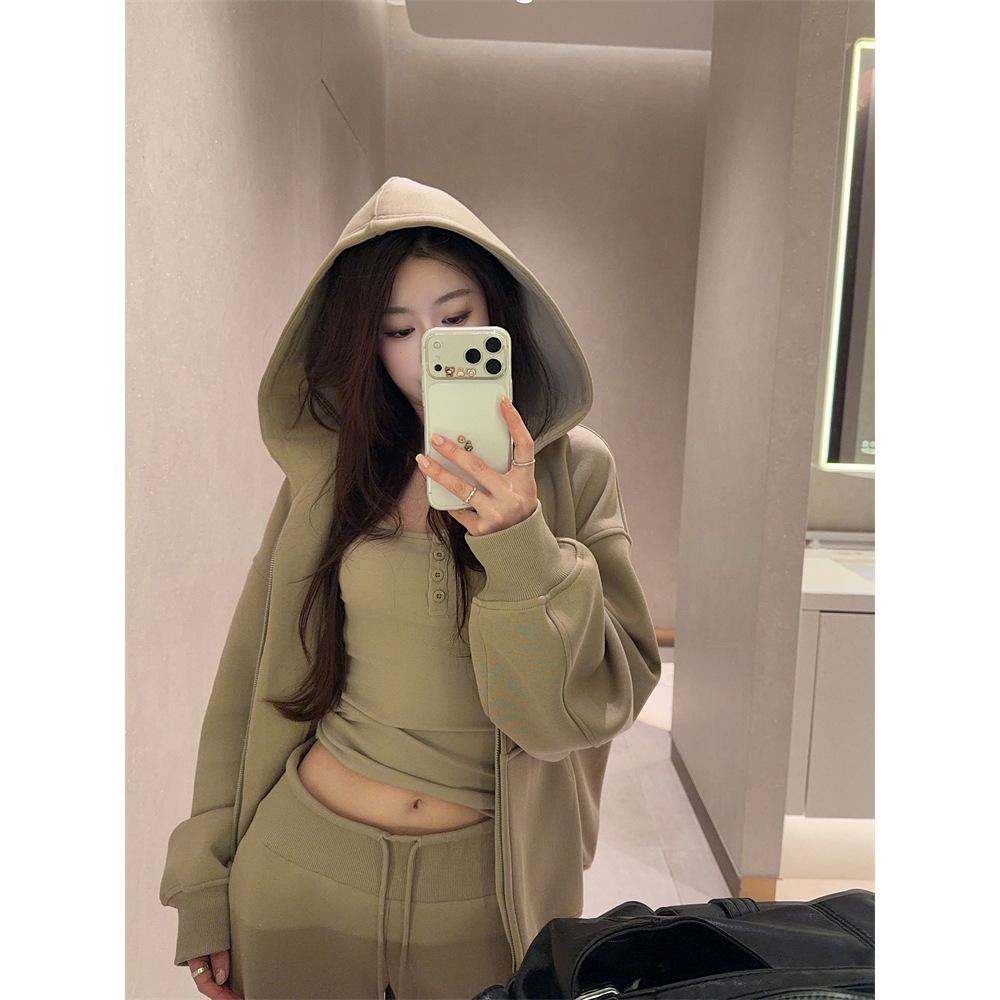 

2026 Women s Casual Outfit: Loose Sweatshirt Jacket & Long-Sleeve T-Shirt with Pants for Spring & Autumn Extra Large