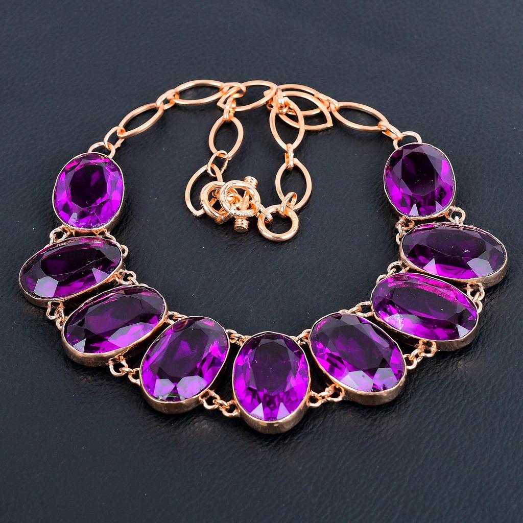 Pink Amethyst Gemstone Jewelry, Handmade Copper Necklace, Gorgeous Oval Shape Women Jewelry For Women