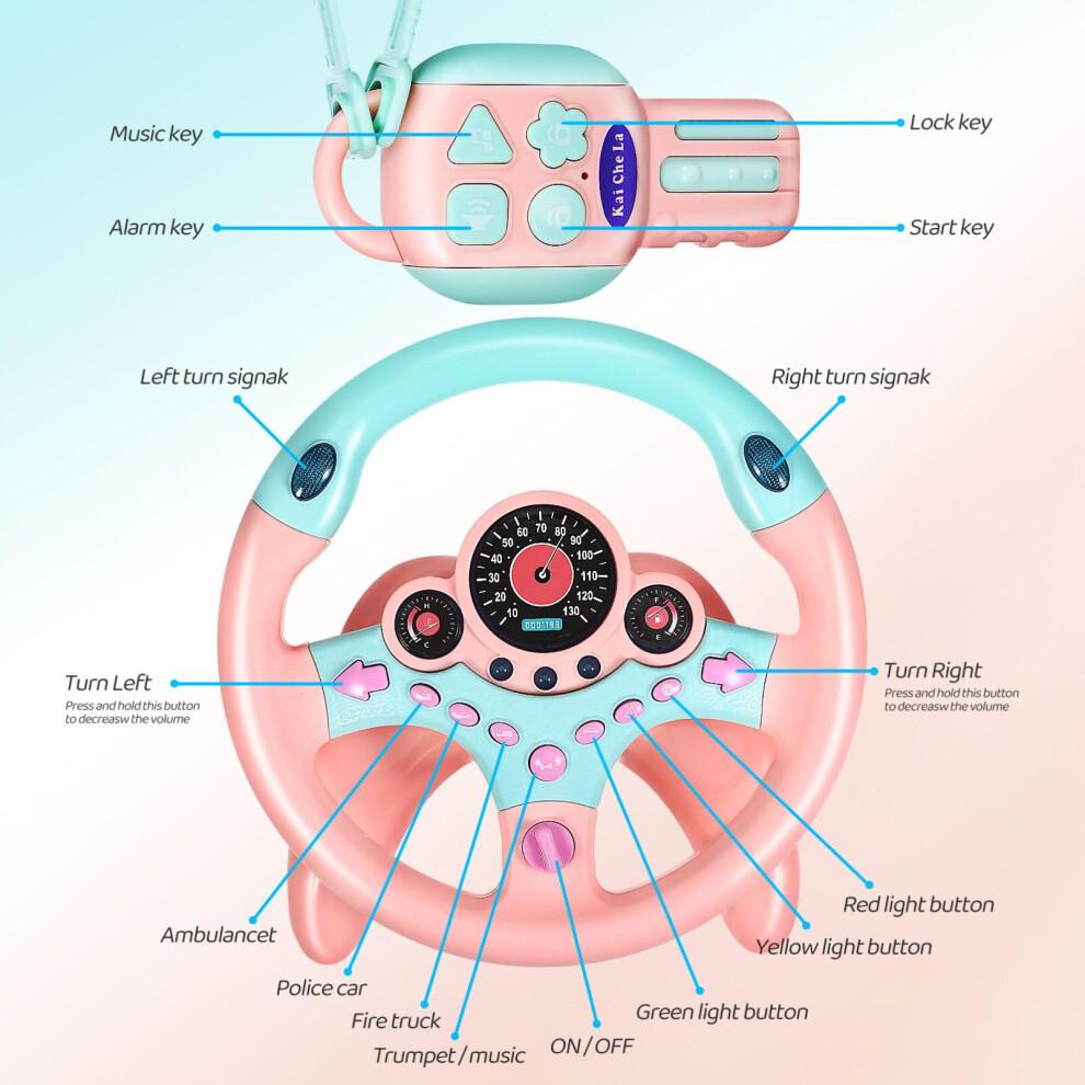 Kinderlenkradspielzeug mit Autoschlüssel, interaktiven Lichtern und Geräuschen, Fahrsimulator für Kleinkinder