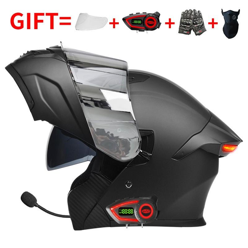 Bluetooth Smart Tail Light Motorcycle Flip-Up Helmet Men Women All Season Full Face Off-Road Riding