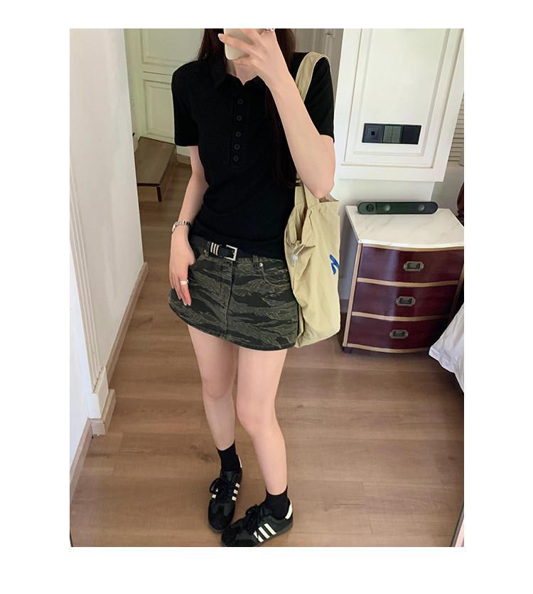 Women's Summer Slim Fit Polo Shirt - Short Sleeve, Button Collar, Straight Shoulder Design