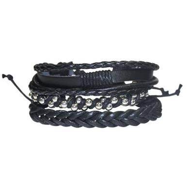 [R3460] - Ethno Lederarmband 'Kilimanjaro' schwarz silber - Breite 3 bis 4 cm