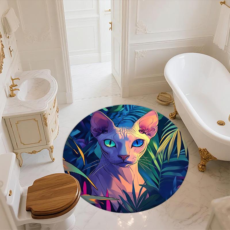 Sphynx Cat In Grass,Round Area Rug,Carpet Rug for Living Room Bedroom Sofa Playroom Decor,Non-slip Floor Mat