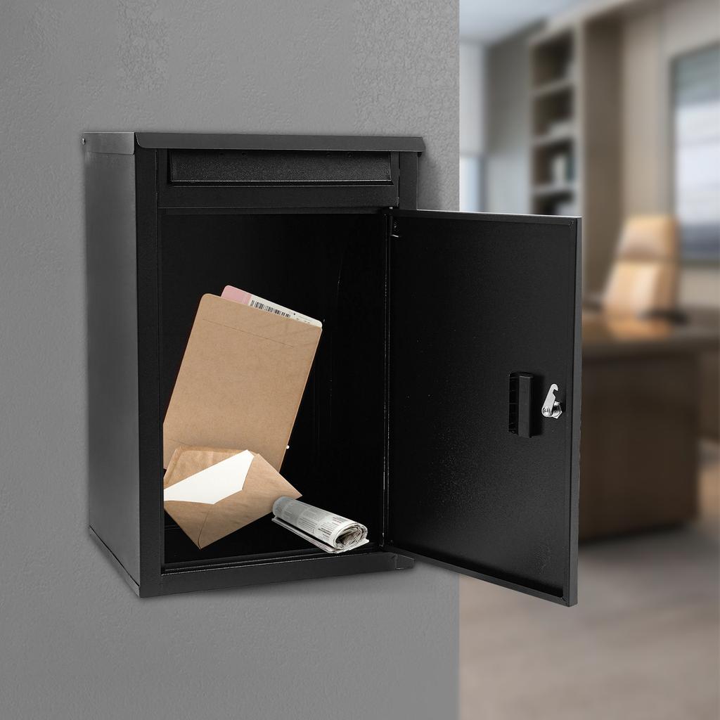 Carbon Steel Parcel Drop Box,Black Rectangular Wall-Mounted Package Delivery Box 14.96*11.42*25.4in/16.5*13.8*25.4in for Homes
