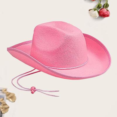 Hemming Wide Brim Solid Color Adjustable Windproof Rope Bowler Hat Western Cowgirl Jazz Sun Hat Fashion Accessories