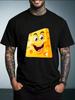 Unisex Summer White Short Sleeve Tee Cute Cartoon Smiling Cheese Block Graphic Print Crew Neck Loose Streetwear Male Casual Tops