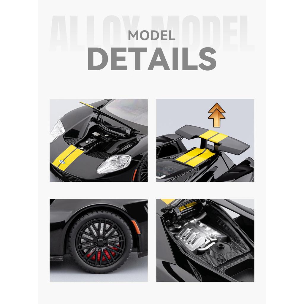 1/24 Ford GT Alloy Super Sports Car Model Diecasts Metal Racing Vehicles Car Model High Simulation Sound and Light Kids Toy Gift