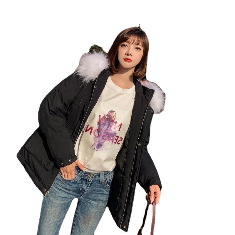 2025 Fall/Winter New Down Padded Jacket Girls' College Style Student Big Fur Collar Loose Cotton Jacket