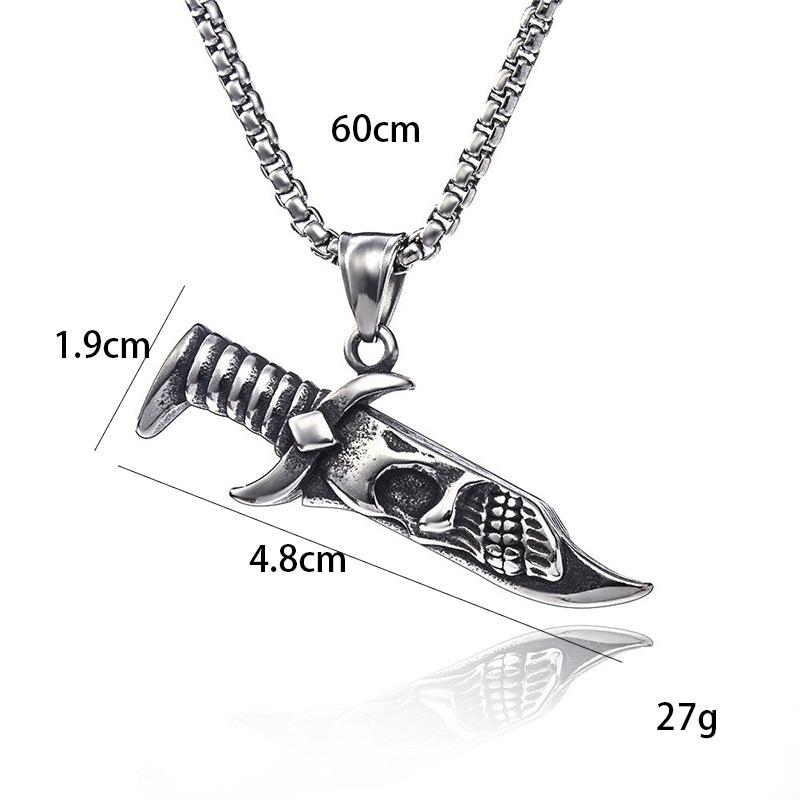 Men'S Stainless Steel Jewelry Dagger Skull Necklace Pendant Titanium Steel