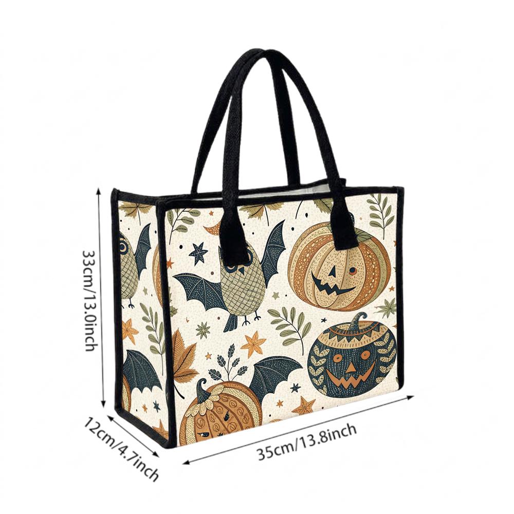 Halloween Pattern Casual Tote Bag Portable Large Capacity Daily Shopping Shoulder Handbag for Women