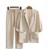 Damen Herbst Pendler Anzug Set Baumwolle Leinen Jacke Hose Tasche Locker Modisch Freizeitkleidung