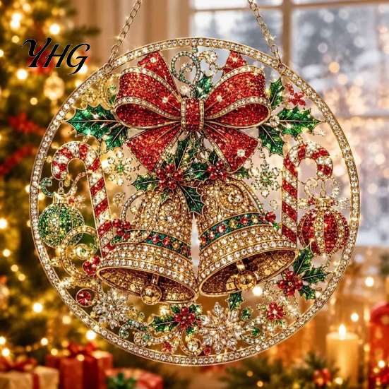 Decorative Hanging Ornaments for Home Christmas Diamond Art Ornament, 2D Acrylic Pearl Painting Chain Pattern Suncatcher, Holiday Window Pendant Wall
