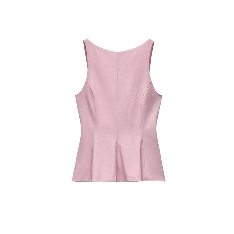 

Summer New round Neck Sleeveless Slim Fit Backless Bowknot Decoration Short Skirt Hem Tops 3067008 Soil ash pink M