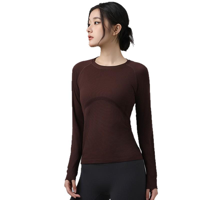 2025 Slimming High Elastic Yoga Top - Straight Shoulder, Long Sleeve, Perfect for Autumn/Winter Running & Sports