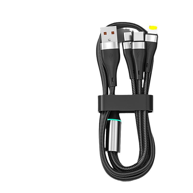Luminous 100W Three-in-One 6A Fast Charging Cable for Android, Huawei, and Apple Devices