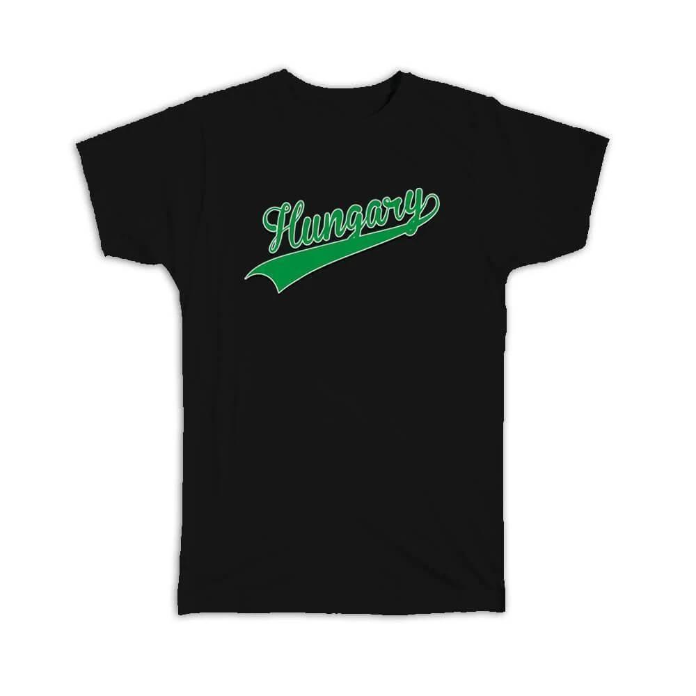 Gift T-Shirt : Hungary Flag Varsity Script Baseball Beisbol Country Pride