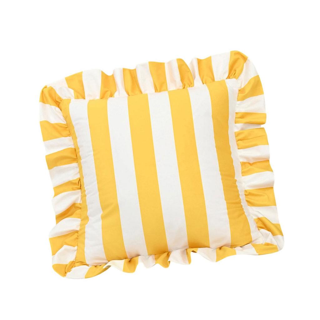 Stylish Square Pillow Cover With Ruffled Trim and Striped Pattern Design Throw Cushion Case For Sofa Bedroom Decors