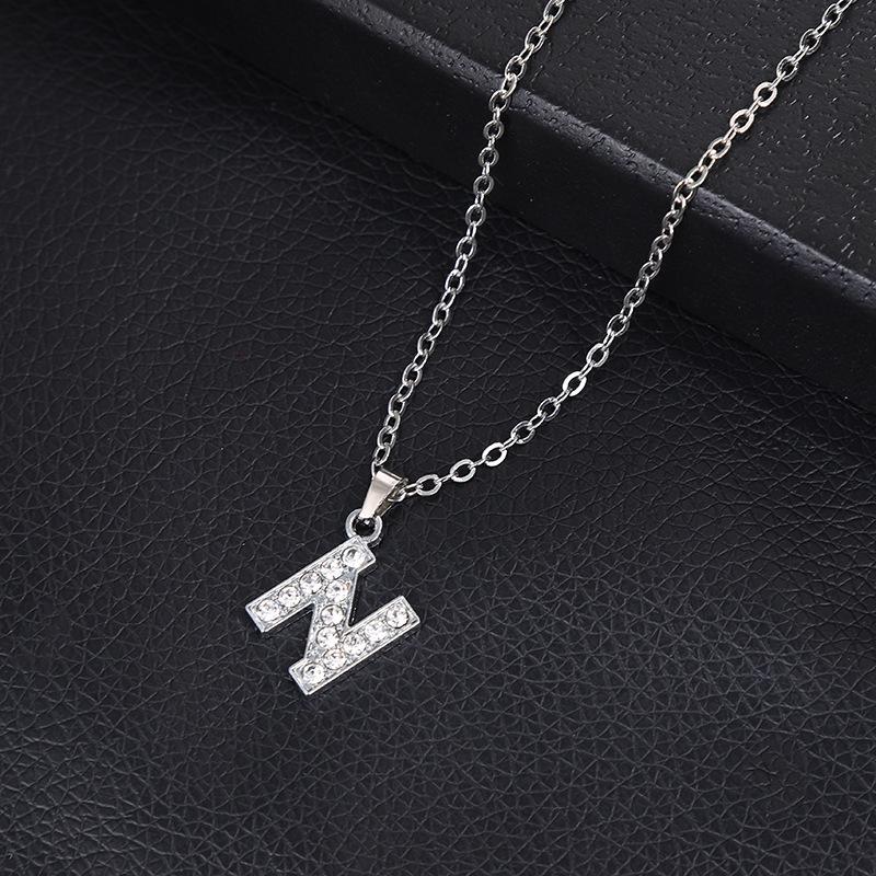 European & American Inlaid Rhinestone English Letter Choker Necklace for Women - Stainless Steel Pendant Jewelry Accessory
