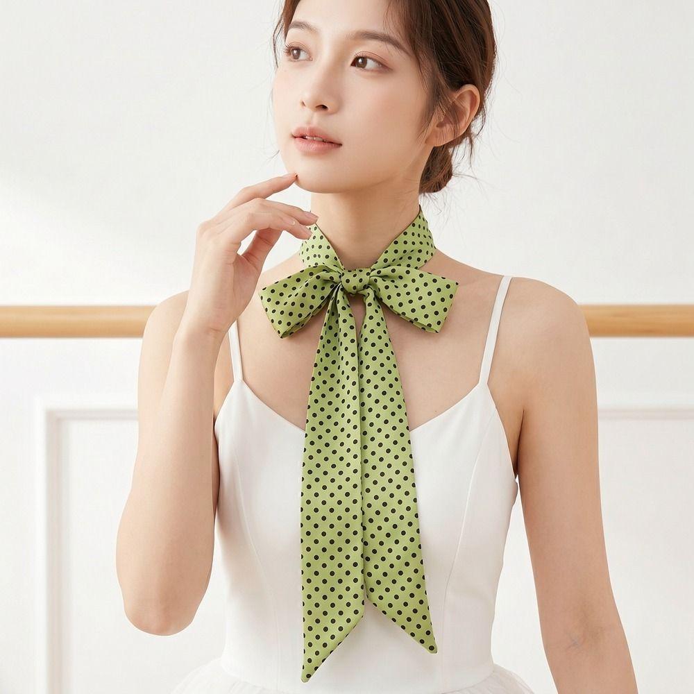 Bow Ties Long Silk Scarf Printed Long Ribbon Scarves Plaid Scarf Collocation Clothing Accessories