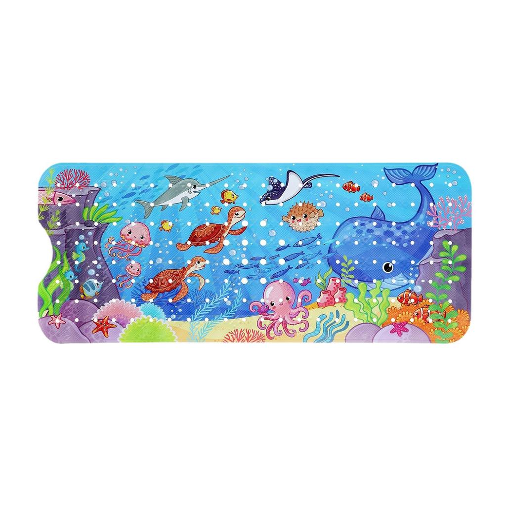 40x100cm Anti-Skid Shower Bath Mat Cute Cartoon Sea World Design Sucker Non-Slip Soft Pad Kid's Elder Carpet Rug for Bathtub