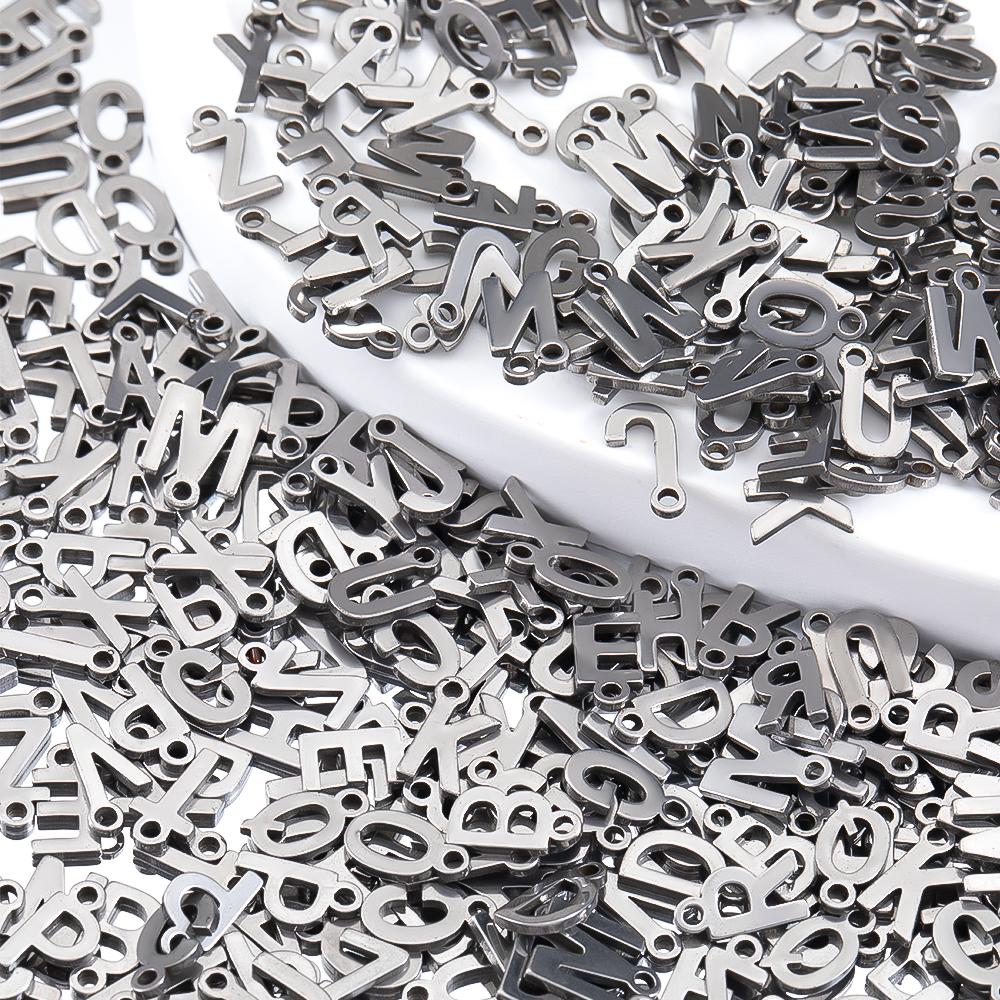 50pcs Mini A to Z Initial Charms Random Alphabet Pendants Stainless Steel Letter Charms DIY Earrings Necklaces Jewelry Making