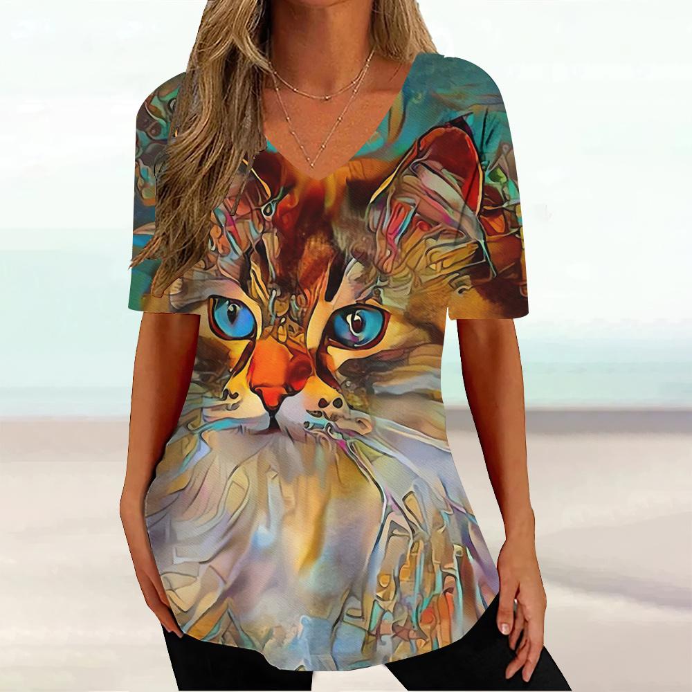Letní nadměrné dámské tričko ležérní dámské tričko s krátkým rukávem roztomilá trička pulovr jednoduchost zvířecí potisk top volné oblečení