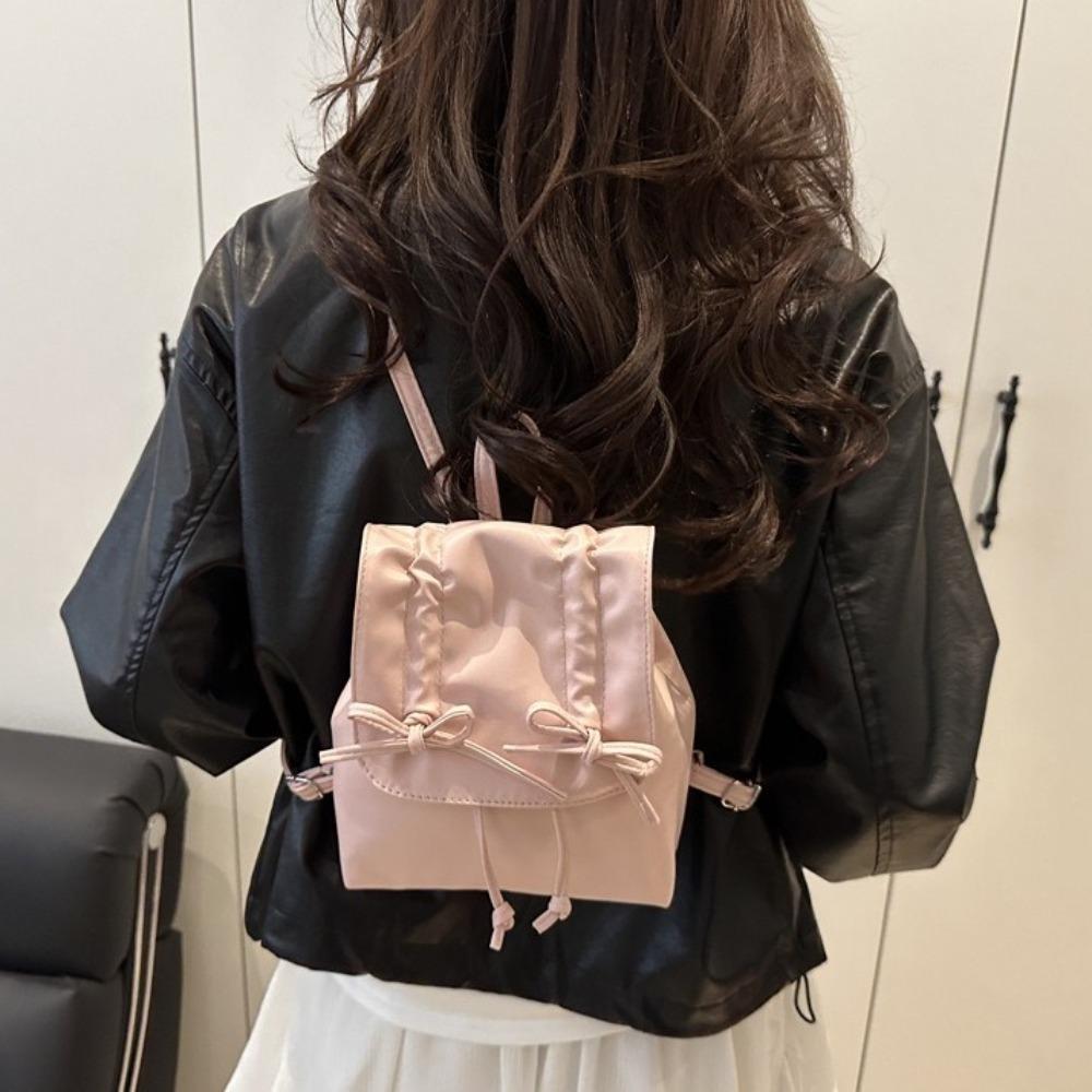 Tie Bow Backpack Y2k Student School Bag Portable Pu Leather Backpack  Children