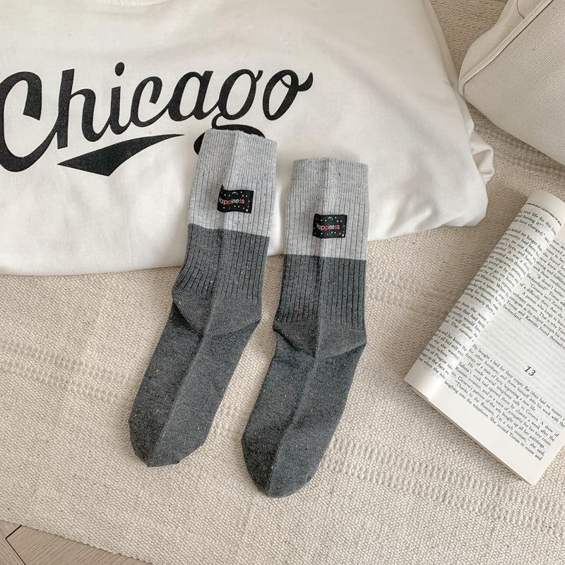 

5pair 25 Spring Color Matching Socks Women S Japanese Style Cloth Label Point Yarn Medium Tube Stacking Socks Women S Socks Long One size fits all темно-серого