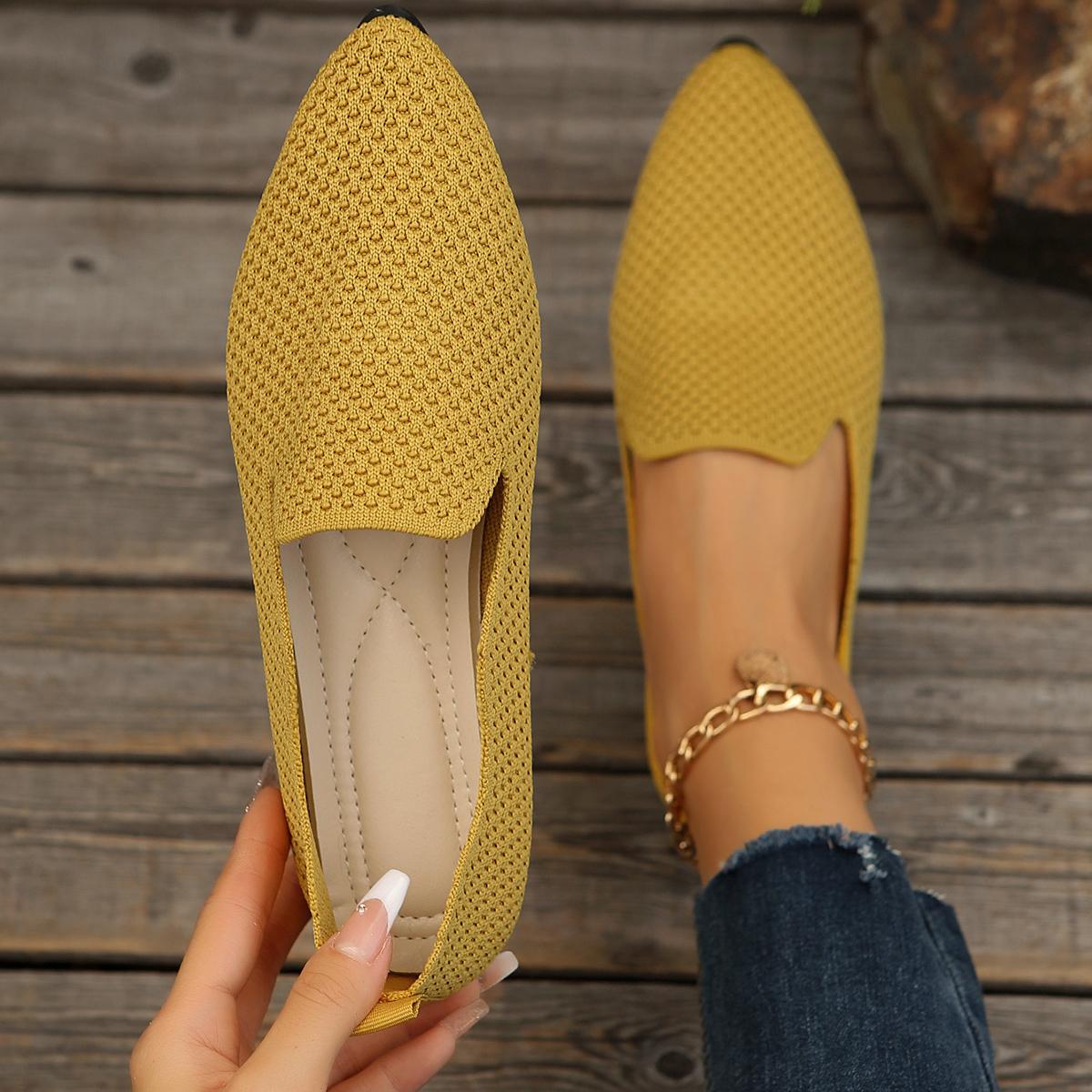 

Женские балетки на плоской подошве, весенние и осенние женские туфли на плоской подошве 2024 года, новые сетчатые дышащие спортивные туфли, женские остроносые мокасины без застежек 43 жёлтый