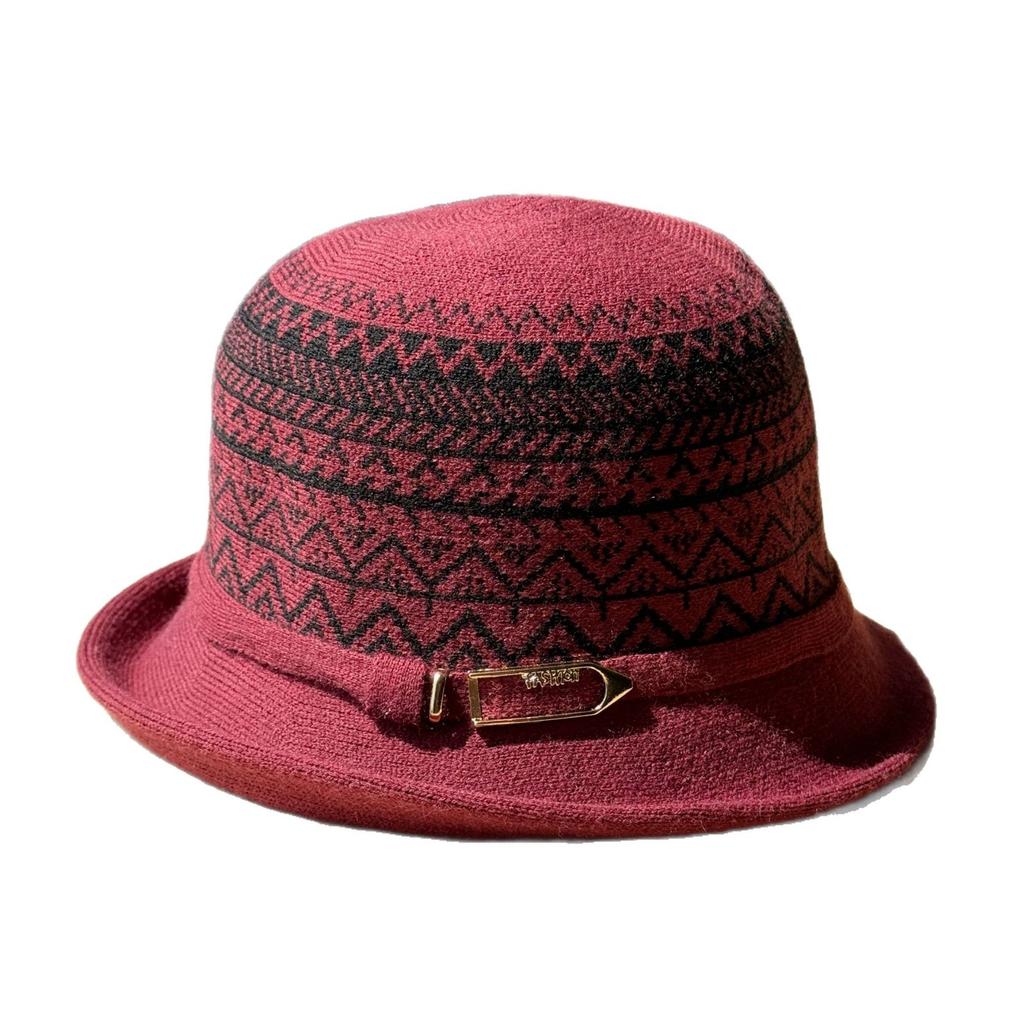 New Hat Women's Autumn and Winter Knitted Hat French Rolled Edge Fisherman Hat Fashionable Metal Buckle Style Basin Hat Trendy
