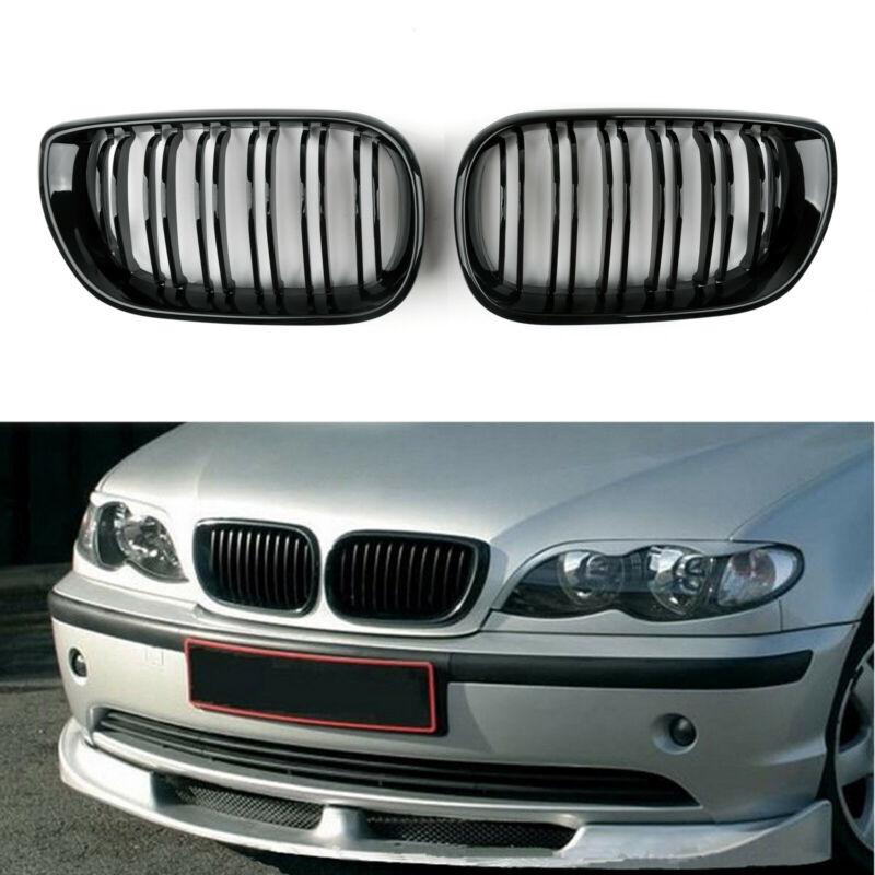 Front Gloss Blk Kidney Grills Grille Cover For BMW E46 3 Series 4Door 2002-2005