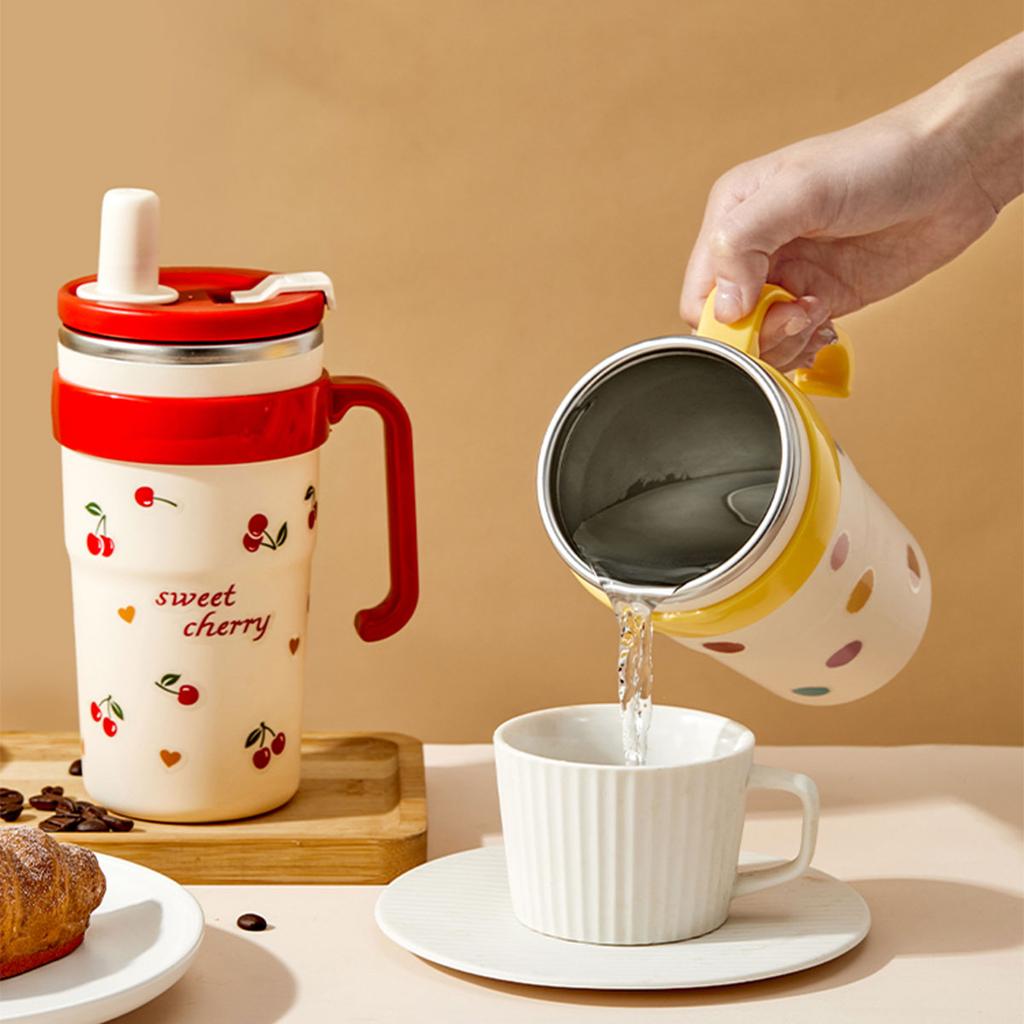 Portable Large Capacity Insulated Water Cup With Straw&Tea Strainer 304 Stainless Steel Leak-proof Water Bottle Drinkwa