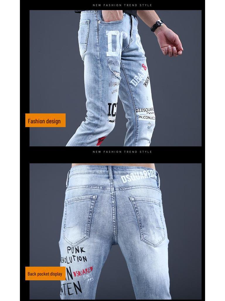 Herre Trendy Slim Fit Jeans: Skinny bukser i koreansk stil for vår og høst